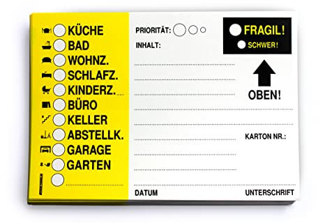 Profi Umzugsetiketten - große Vinyl Aufkleber zum beschriften von Umzugskartons & Möbeln!