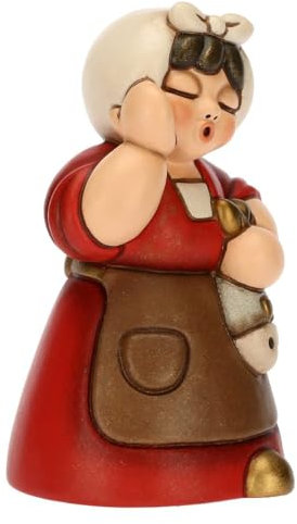 THUN - Donna con Pesce in Ceramica Decorata a Mano, Colore Rosso, Linea Presepe Classico, Decorazioni Natale Casa, 5x4.6x8.2 cm h