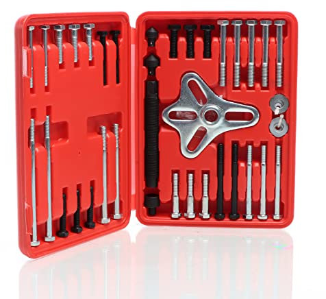 XPOtool Universal Lenkrad Abzieher Satz 46 teilig, Schwingungsdämpfer aus Stahl, Kurbelwellen Abzieher, Riemenscheiben, Schwungräder