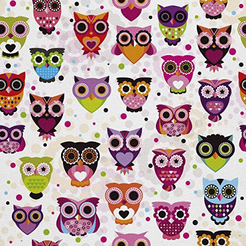 HEKO PANELS Stoff Oxford Wasserdichte Meterware Canvas-Stoff Polyester Stoff Zum Nähen Nähstoffe Möbelstoffe Dekostoffe Handwerken Wasserabweisend Blickdicht Eulen Bunt 1 Meter 155 x 100 cm