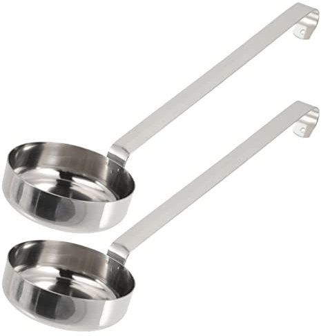 PATKAW 2 Pièces Contrôle des Portions Cuillère De Service avec Crochet Once Portion Louche Sauce À Pizza en Acier Inoxydable Cuillère De Service Cuisine Louche À Soupe Fond Plat Cuillère