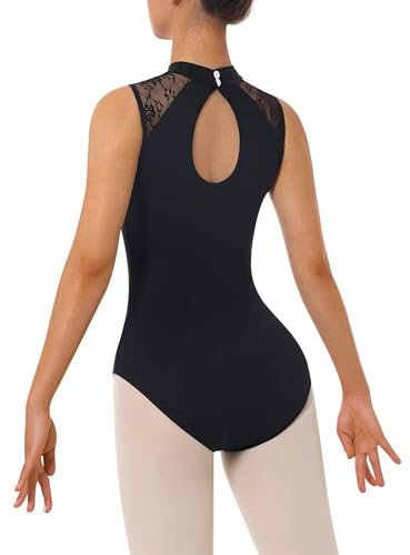 Mulnall Damen Ballett-Stehkragen Mit Hohem Ausschnitt Spitze Rückenfrei Ballett Adult Gymnastikanzug Damen Ballettkleidung(7030-06-M)