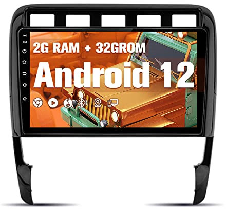AWESAFE Radio für Porsche Cayenne 9PA 2002-2010, Android 12 (2+32G), 9 Zoll Touchscreen mit Blende, unterstütz Carplay Android Auto Navigation Bluetooth WiFi RDS Autoradio