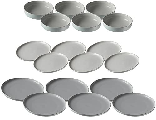 Ritzenhoff & Breker Jasper Teller & Schalen Set 18-teilig, Mint, Tafelservice aus Steinzeug, Geschirr mit Soft-Touch-Haptik & farbiger Mattglasur