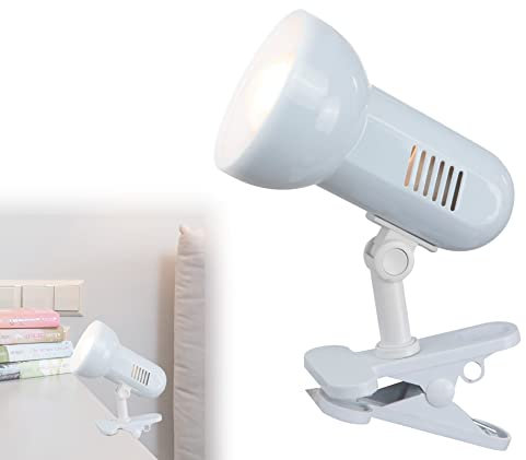 bmf-versand® Schreibtischlampe Klemmbar Weiß – Klemmlampe Schreibtisch, Klemmleuchte Bett Kinder, Schreibtischleuchte zum Klemmen, Nachttischlampe E27, Leselampe Strahler