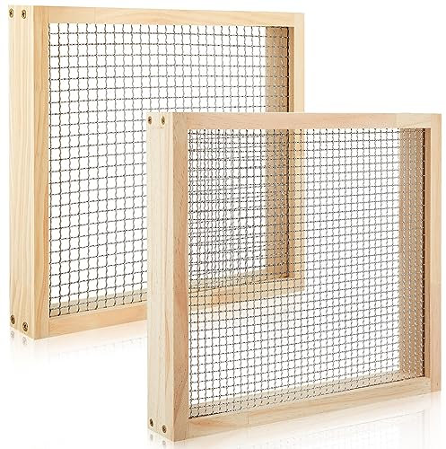 Mifoci 2 Stück Bodensieb Schmutzsieb für Gartenarbeit, leichtes Holzsieb, 32 x 29 cm, Kompostsieb mit 2 Sieben, 6,3 mm und 1,27 cm Siebsieb für Gartenarbeit, Steinsieb, Boden, Schmutz, Fels-Kompost, 2