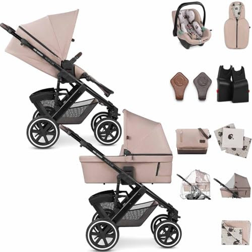 ABC Design 3 in 1 Kinderwagen Starter Set Salsa 4 Air – Kombikinderwagen für Neugeborene & Babys – Inkl. Sportsitz Buggy, Babywanne & Babyschale – Radfederung & Luftreifen (grain teddy)