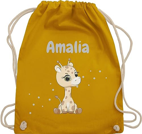 Geschenk mit Namen personalisiert by Shirtracer Turnbeutel Rucksack - Süße Giraffe Giraffen Giraffenbulle Giraffenmotiv - Unisize - Senfgelb - wechselbeutel name und tasche einer