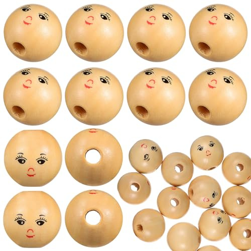 Toddmomy 50 Stück 18 Mm Holzperlen Natürliche Holzperlen Mit Lächelndem Gesicht Puppenkopf-Perlen DIY-Schlüsselanhänger Engel Basteln Schmuckherstellung