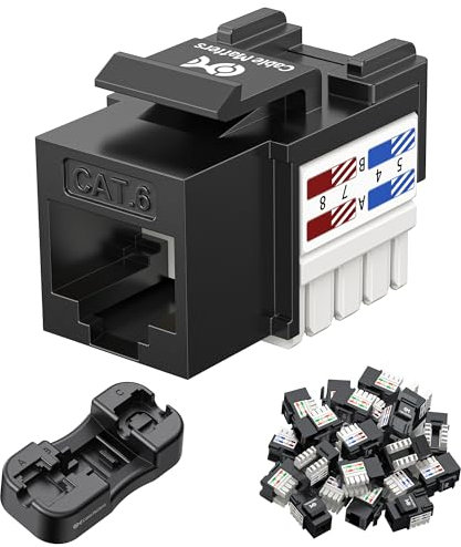 Cable Matters50-Pack, Cat 6 RJ-45 Keystone Jack in Black with Punch-Down Stand