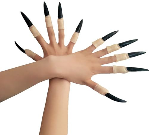 Freebily 10Pcs Halloween Fingernägel Hexe Klauen Gefälschte Finger Hexe Vampir Nägel Zombie Falsche Nägel Halloween Party Zubehör Schwarz One Size