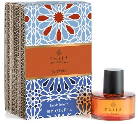 Prija Jus d'Ambre Eau de Toilette mit frischen Zitrusnoten und würzigem Muskat, Unisex Luxusduft verwöhnt Ihre Sinne mit Energie und Stärke, 50 ml