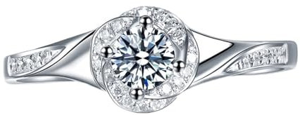 Verlobungsring Damen Klassisch, Damen Ring mit Steinen 18 Karat Weißgold Lab Diamant 0.12CT Weiß Rundschliff VVS mit 26 Diamant Natur 0.05CT Weiß