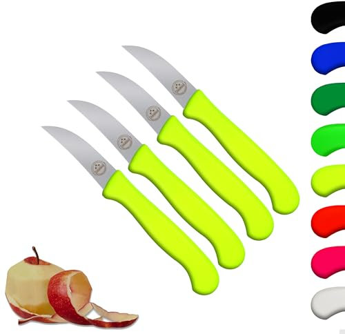 4er Set Schälmesser scharf Küchenmesser neon-gelb Gemüsemesser Solingen rostfrei 6 cm/Handabzug - Dünnschliff - superscharf - spülmaschinengeeignet