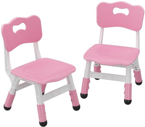 GAOMON Kids Chair, 3 Level Height Adjustable Kid Chair, Plastic Toddler Chairs for Children Boys Girls Age 2-6, Suitable for Home Family Classroom Nursery Indoor Use (2 Pack, Pink)