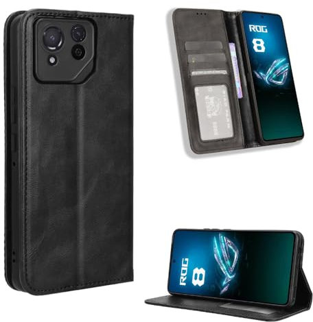 Asus Rog Phone 8 Pro Hülle [Brieftasche] [Klammerfunktion] [Kartenfächer] [Magnetic Flip Cover] Kompatibel mit Asus Rog Phone 8 Pro Smartphone(Schwarz)