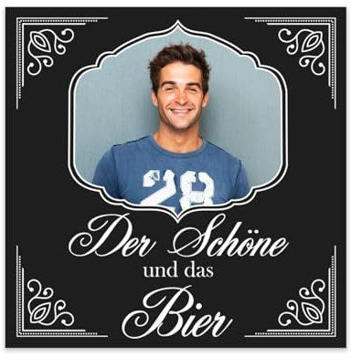 Herz & Heim® Flaschenetikett mit Foto und Ihrem Wunschtext - zum Geburtstag oder Hochzeit (Der Schöne und das Bier)