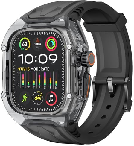 Delidigi Rugged Durchsichtige Schutzhülle mit TPU Armband Kompatibel mit Apple Watch Ultra 2/Ultra 1 49mm Ersatzarmband für Männer Frauen Schwarz