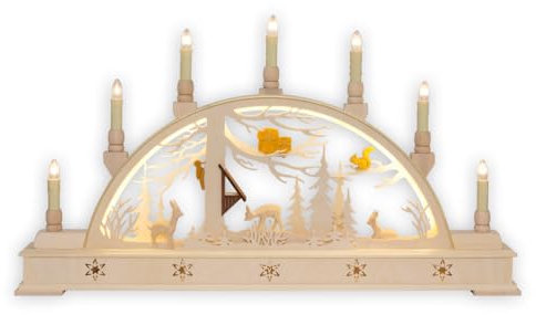 Volkskunstwerkstatt Unger Schwibbogen LED 64 cm Waldmotiv mit Rehe Echt Erzgebirge®