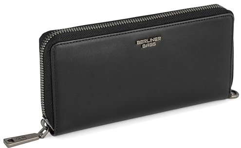 Berliner Bags Premium Geldbörse Lyon, Große Portemonnaie, Geldbeutel aus Leder, mit TüV Geprüfter RFID Schutz, inkl Geschenk-Box, für Damen – Schwarz