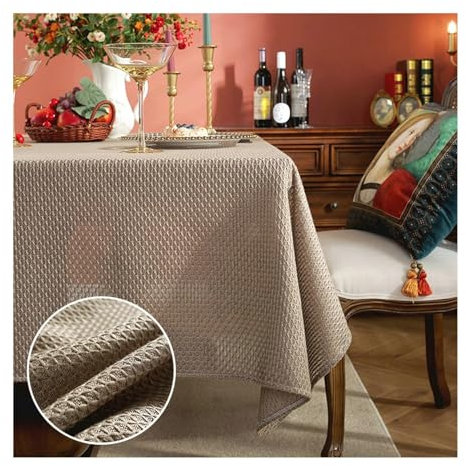 BCughia Tischdecke 135x180 Braun, Tischdecke Abwaschbar Waschbar Rechteckig Baumwolle Leinen Einfarbig Waffel Muster Tischdecke für Küche,Esszimmer,Tischdekoration