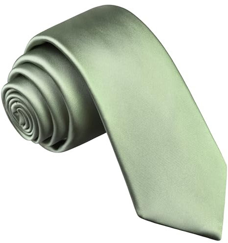 Branduce 6 cm lange Herren-Krawatte aus Satin, einfarbig, schmale Krawatte für Business und Hochzeit, Salbeigrün, Allgemeines