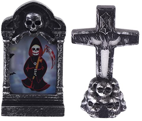 WOONEKY 2stücke Halloween Grabstein Beleuchtet Dekorative Led Lampen Halloween Deko Licht Für Party Zuhause Spukhaus Hexe Kreuz