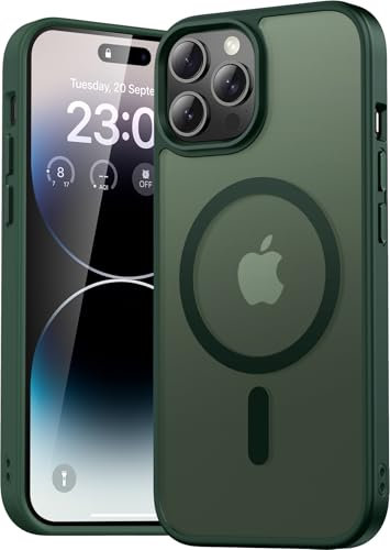 Natiiozie Magnetica Cover per iPhone 14 Pro Compatibile con MagSafe Custodia Traslucida Opaca Posteriore, Antiurto Anti-impronta Resistente ai Graffi Protettiva iPhone 14 Pro Case (Verde)