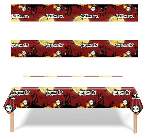 MORAINJAY Halloween Tischdecke,130x220cm Halloween Partygeschirr Tischdecken,Rechteckig Wasserdicht Rot Halloween Tischdecke für Kinder,Halloween Geschirrset Partyzubehör,Halloween Party Deko