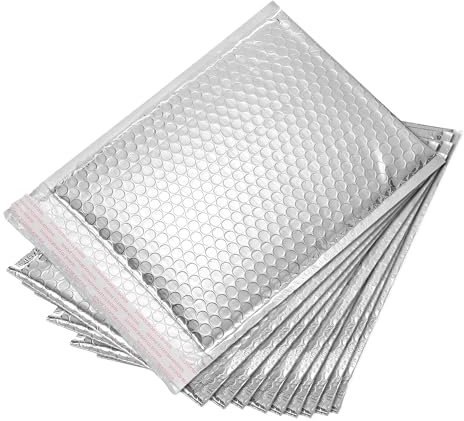 QUARKZMAN Thermische Luftpolstertasche, 25 x 20 cm Silber Selbstklebende Kühle Luftpolstertaschen Folien-Versandtaschen für Bücher, Lebensmittel, Kosmetik, Packung mit 10