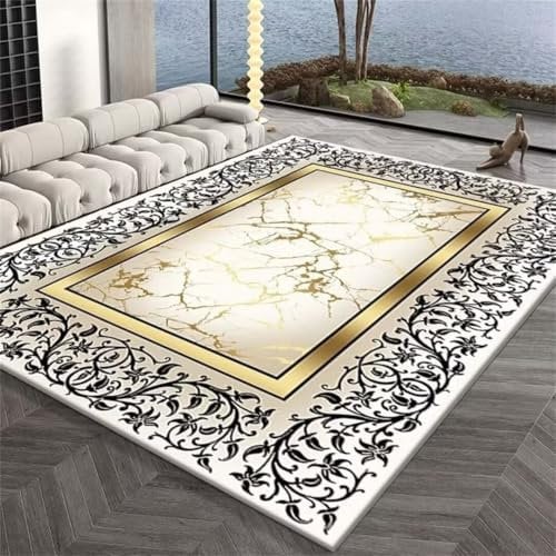 ROSURUG Carpet Bedroom Flurmöbel Küchenteppich Goldenes Muster Design Heimdekoration Wohnzimmer Flur Teppich Schallabsorption Bodenmatte Kinder(Gelb 60X90cm)