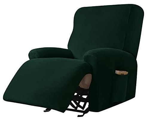 Stretch-Samt-Sofabezug, Möbelschutz für 1-Sitzer, Dunkelgrün, Schonbezug für Sektionalsessel, 4-teiliges Set