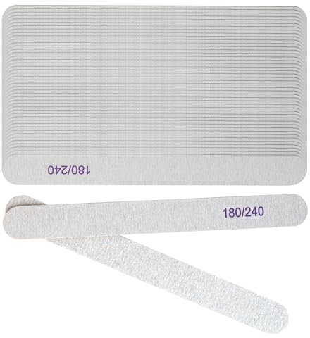 180/240 Grit Nail Files - 50 Pcs Professional Nail Files for Natural Nails Acrylic and Gel Nails, Double Sided Emery Boards for Nails, Reusable Buffer Nail File Tools (#180/240)