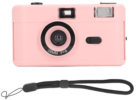 Appareil Photo argentique 35 mm, Appareil Photo Vintage Portable, Design Multifonctionnel, Appareil Photo réutilisable, Flash intégré, avec Objectif 28 mm F/8, Vitesse (Rosâtre)
