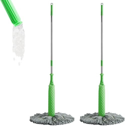 2 In 1 Dehydrated Mop - 360 Degree Round Wall & Floor Cleaning - Self-Wringing Twist Mops - Quick-Drying Microfiber (2 Set)