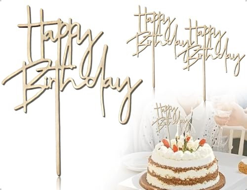 ZoeTekway Happy Birthday Tortendeko, Cake Topper Geburtstag, Acryl Tortendeko Geburtstag, Cupcake Topper (2, Holzfarbe Satz 3)