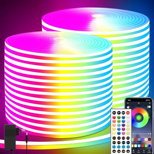 segrass 40M Neon LED Strip IP65 Wasserdichte LED strip für Schlafzimmer Flexible LED Lichtstreifen mit Remote/APP Steuerung RGB Lichtstreifen für Innen Innen Außen Schlafzimmer Zimmer Home Décor