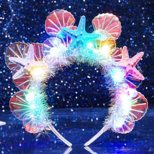 Zoestar Bandeau lumineux étoile de mer à LED - Coquillage - Perle - Accessoire de cheveux pour femme