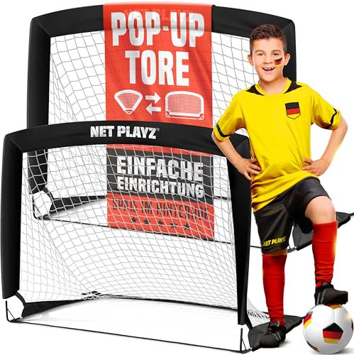 NET PLAYZ - 2er Set faltbar Fussball Tor - 120 x 90 x 90 cm - Fußballtor Pop Up für Garten - Fussballtor klappbar (2 Stück)