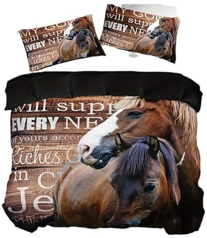 ZZTBQ Pferde Bettwäsche 155x220 3teilig Pferde-Motiv Freedom Kinderbettwäsche 1 Bettbezug 155x220 cm + 2 Kissenbezüge 80X80 cm, Tierdekor Bettwäsche-Sets Polyester Mikrofaser mit Reißverschluss