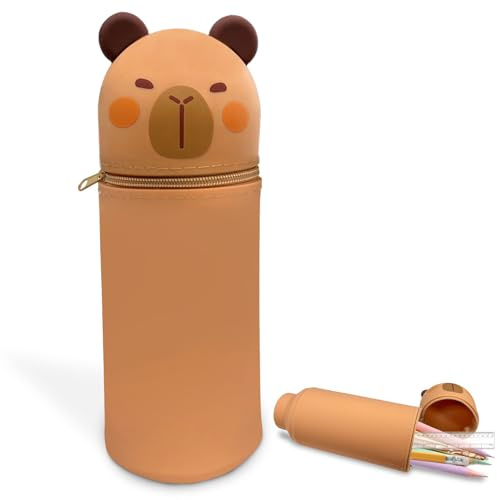 OptiPlay Capybara Federmäppchen, Capybara Federmäppchen aus Weichem Silikon, Capybara Schlampermäppchen und Stifteköcher 2 in 1, Capybara Mäppchen, für Jungen und Mädchen
