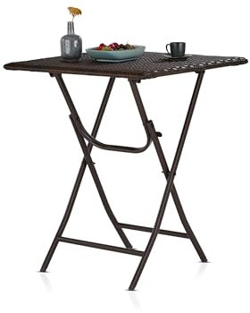 KHG Gartentisch Dunkel-Braun, wetterfest Stahl-Gestell für 2 Personen quadratischer Balkontisch, Rattan-Geflecht Outdoor 74x60x60 cm, 50 kg belastbar