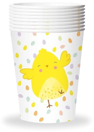 AKH® Easter Paper Cups | Pack of 8 | 9oz Disposable Party Cups | Bunny & Egg Design | Easter Themed Tableware for Kids & Adults | Perfect for Party, Spring Celebrations & Gatherings