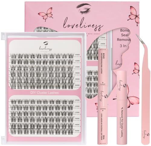 Kit Extension de Cils Effet naturel C D, 10-16mm – 144 pcs Faux Cils Naturels avec Colle, Remover et Pince – Natural Lash Extension Kit, LOVELINESS by V2MAR First met (noir naturel)