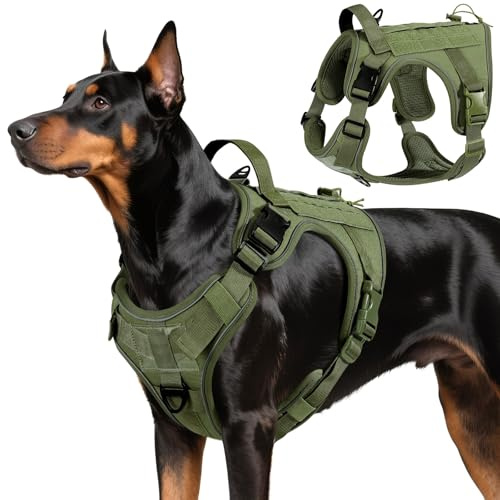 VavoPaw Taktisch Hundegeschirr, Einfach Kontrolle & Anti Zug Hundegeschirr mit Molle Panel und Reflektierend Streifen, Taktisch Weste für Hunde Training, Wandern, Jagd, Outdoor, Armeegrün, L