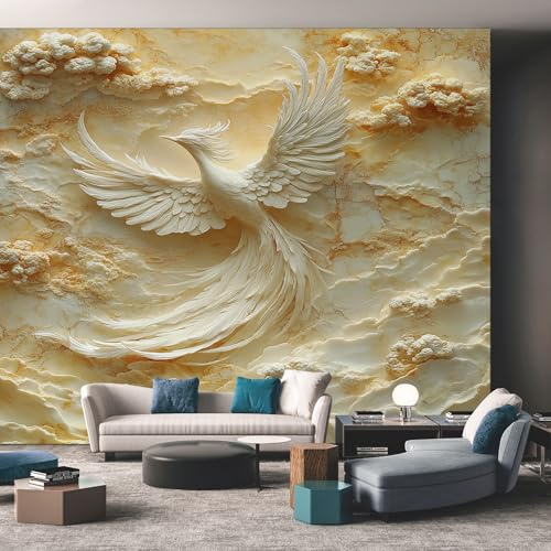 Fototapete Vlies Tapete 3D Relief Phönix Vögel Fototapeten Vliestapete Tapeten Moderne Wandtapete, Wohnzimmer, Flur, TV Hintergrund Wandtapete Poster Bilder Wand Deko, 300 x 210cm (B×H) fhbh76