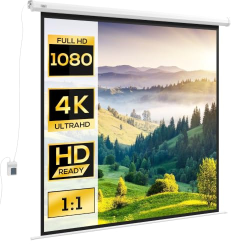 HOMCOM Beamer-Leinwand Elektrisch 172 x 172 cm 1:1, Metall Weiß | Projektionsleinwand mit Fernbedienung, Filmleinwand für Heimkino, Präsentation