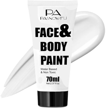 PASNOWFU White Face Paint 70ml - Professional Water-Based Body Paint for Skeleton, Clown & Zombie Looks, Non-Toxic Washable Face Body Paint for Halloween SFX Cosplay Makeup ,Costume Events,Party
