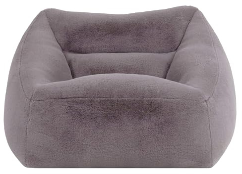 icon Natalia Faux Fur Bean Bag Chair with Filling Included, Grey | Made in the UK, Adult Beanbag, Armchair, Comfy Chair, Soft Plush Fabric, For Lounge or Bedroom