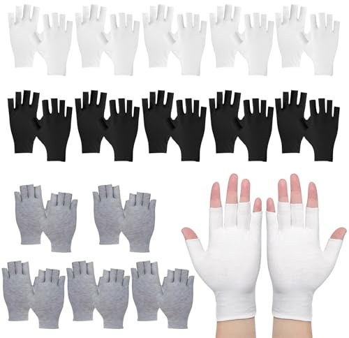 Pengshow Cotton Gloves for Eczema, Fingerless Moisturising Gloves,15 Pairs | Eczema Gloves, for Eczema, Dry Hands, SPA, UV Protection, for Jewellery Inspection, Coin, Unisex (White, Black and Gray)